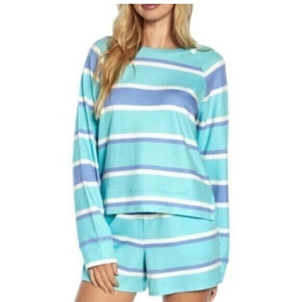 Sweatshirt Blue White Striped Relaxed Fit S